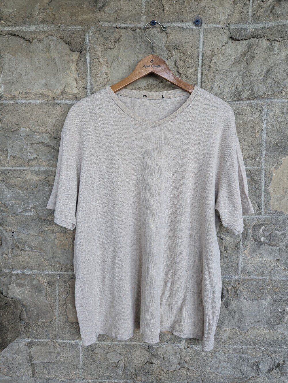 Alfani Ribbed Textured Men's Cream Beige T-shirt Size X-large Short Sleeve